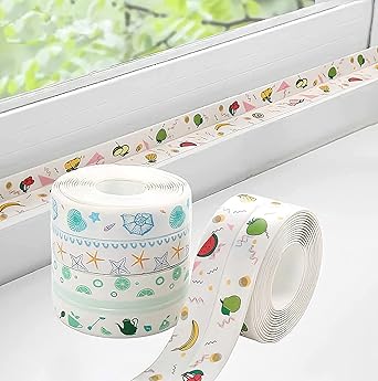 KIDINGTON Waterproof Tape for Kitchen Sink Oil Proof Caulk Tape Strip Self Adhesive Bathroom Corner Caulking Sealing Tape Gap Sealer Waterproof Tape for Platform Basin Toilet 3.2m*3.8cm (Multi Print)