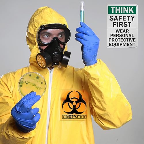 Miniatura 10 de SmartSign - S-2917-AL-14 Letrero "Think Safety First - Use equipo de protección personal"  Aluminio de 10" x 14" Aluminio 10" x 14" Aluminio no