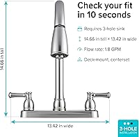 Vista 6 de Llave para fregadero de cocina Dura Faucet, llave de reemplazo no metálica con doble palanca para casas rodantes, caravana quinta rueda