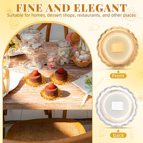 Miniatura 6 de 20 mini bases de pastel de mousse doradas, mini tablas para pasteles, exhibidores de postres, bases de pastelería para hornear cocina (3 pulgadas)