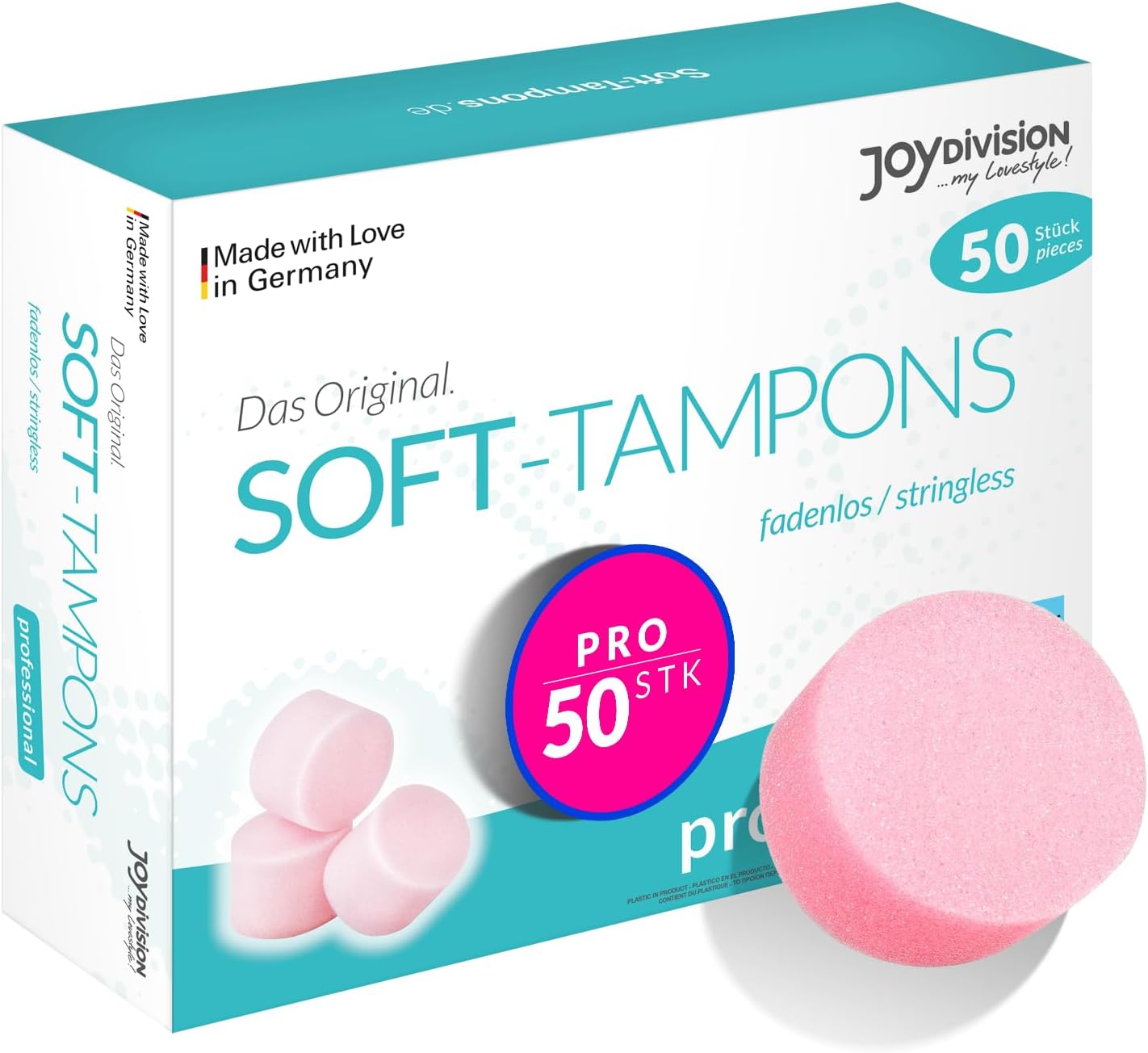JOYDIVISION Soft-Tampons Professional I 50 Pieces I Threadless tampons for Sports, Swimming & spa I Menstrual sponges Ultra Soft I Easy Insertion & Removal I Soft Tampon Without Thread