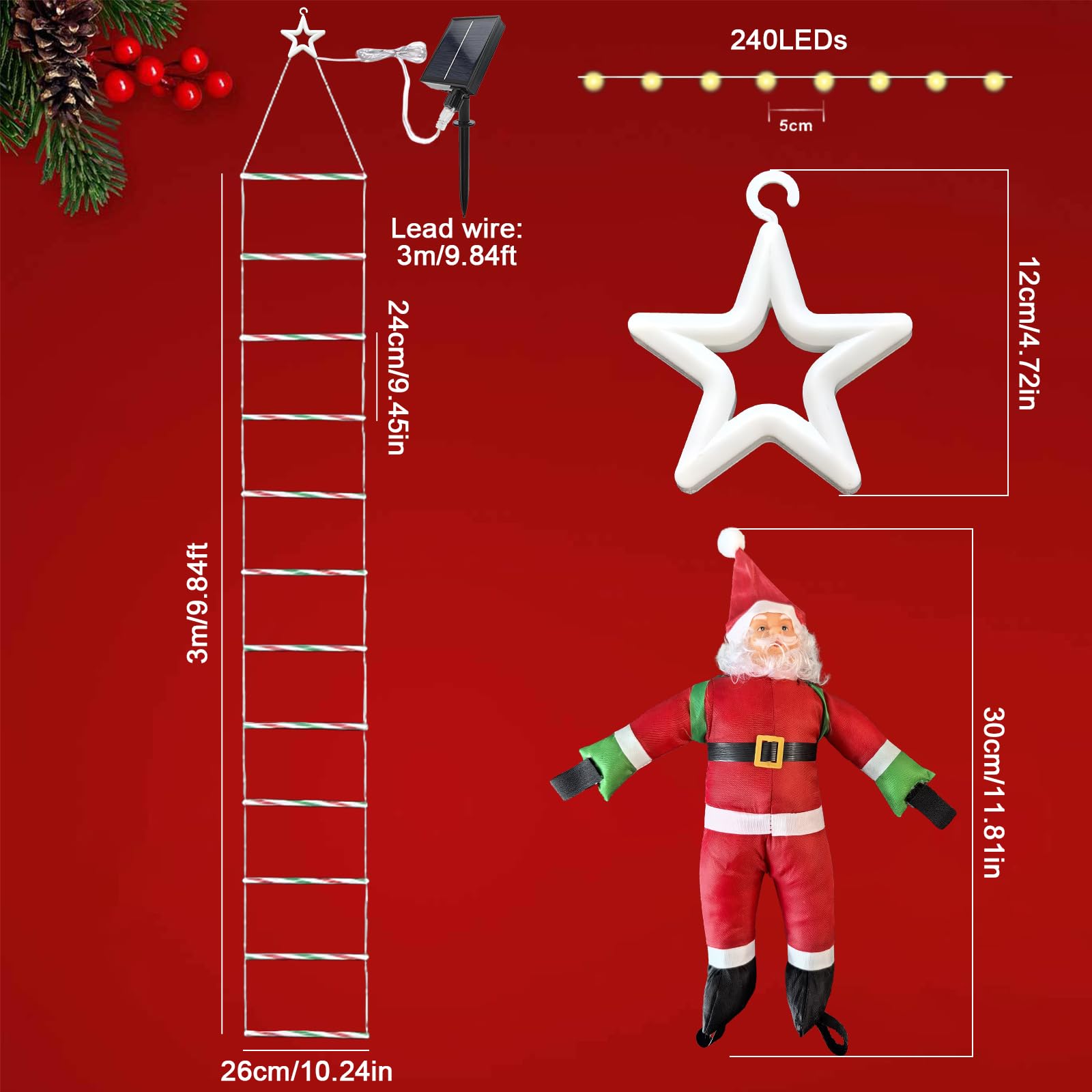 JIMACRO 3M/9.84FT Outdoor Climbing Santa, 240LEDs Christmas Outdoor Light Decor With 8 Modes - Image 2