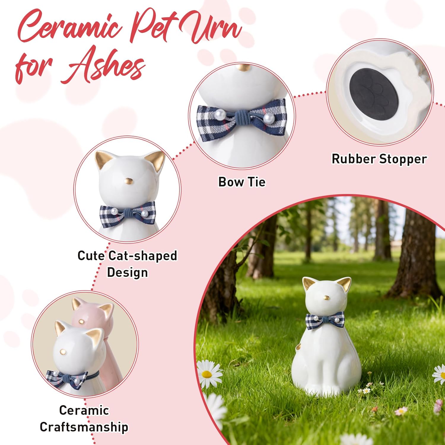 ETIAL Ceramic Pet Urn for Ashes, Cat Shaped 850ML Funeral Cremation Urn for Small Dogs & Cats, Angel Themed Memorial Keepsake Box, Handmade Heartfelt Sympathy Gift for Pet Loss (Black)