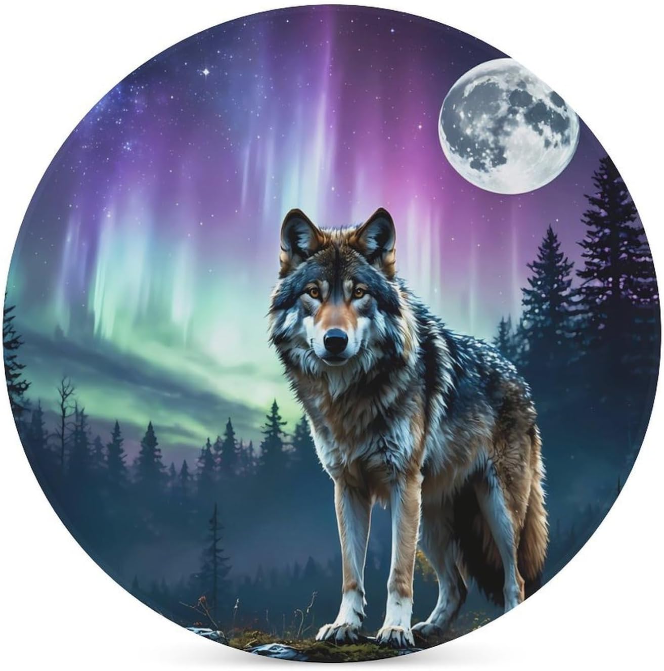 Wolf and Moon Round Ceramic Coasters Print Drinks Absorbent with Cork Base for Home Decor Gifts 4 Inch