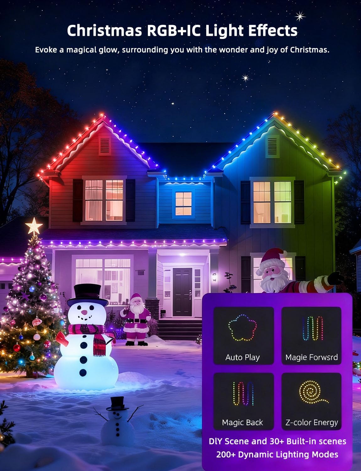 Permanent Outdoor Lights for House, RGB+IC App/Remote Control 200ft Smart Outdoor Lighting with 72 LED Lights, IP67 Waterproof, 50 Scene Modes for House, Halloween, Christmas Decorations, Holiday