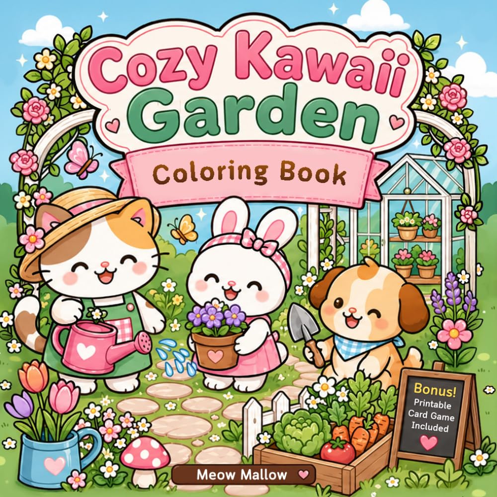 Cozy Kawaii Garden: 40 Cute & Easy Garden Coloring Book for Adults, Teens and Kids