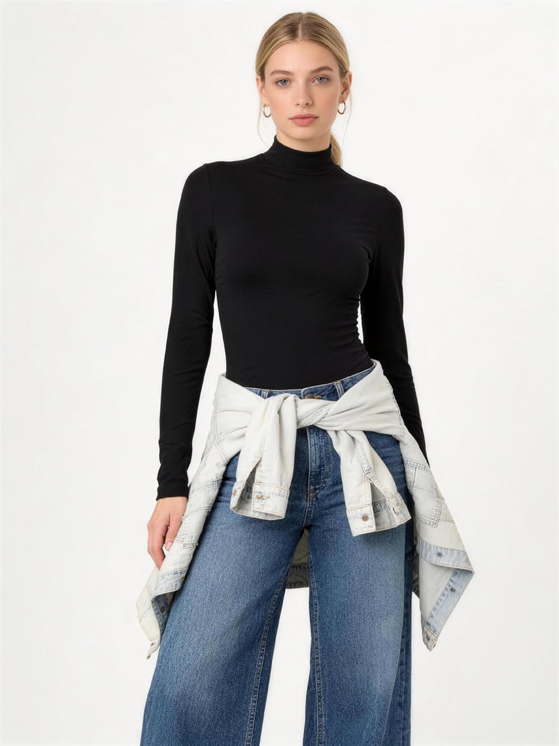 Women's Long Sleeve Mock Turtleneck Tops, Lightweight Baselayer Shirts, High Neck Pullover Undershirts Stretchy - Image 2