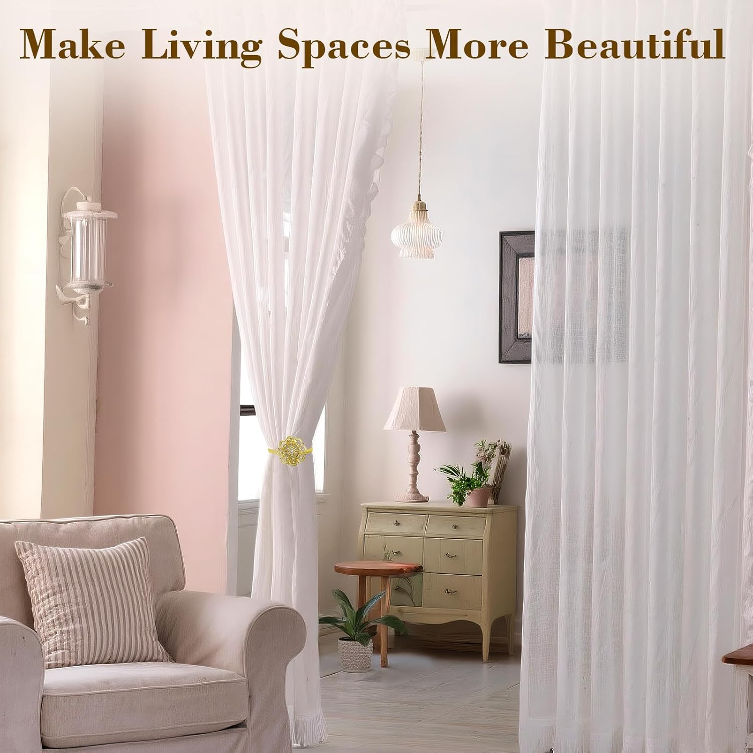 4 Pack Magnetic Curtain Tie Backs, Gold Crystal Flower Holdbacks with No-Drill Magnetic Clasps and High-Elastic Spring Wire for Living Room Bedroom Window Decor