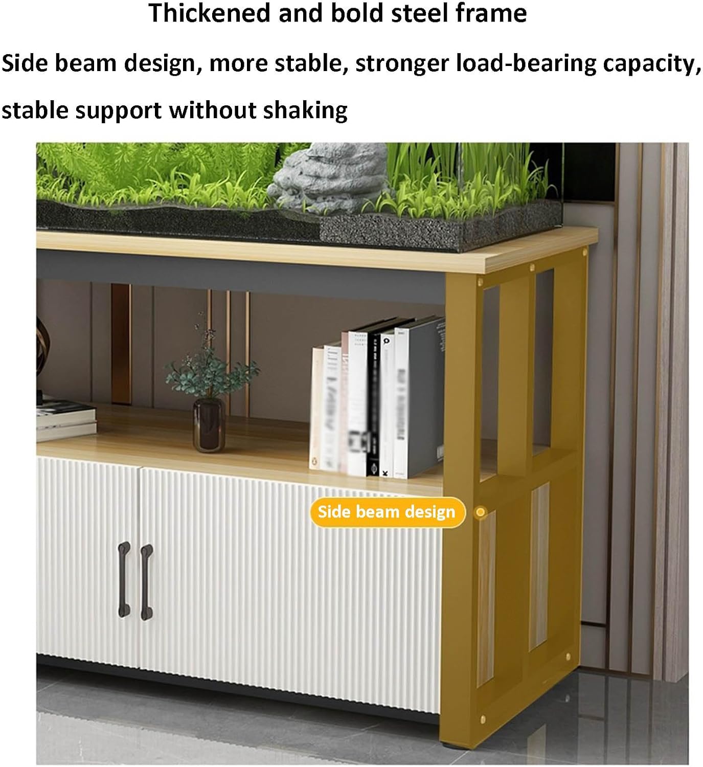 Heavy Duty Metal Aquarium Stand with 2-Tier Storage Shelves for Fish Tanks & Reptile Terrariums - Durable, Space-Saving Rack for Home & Office Use