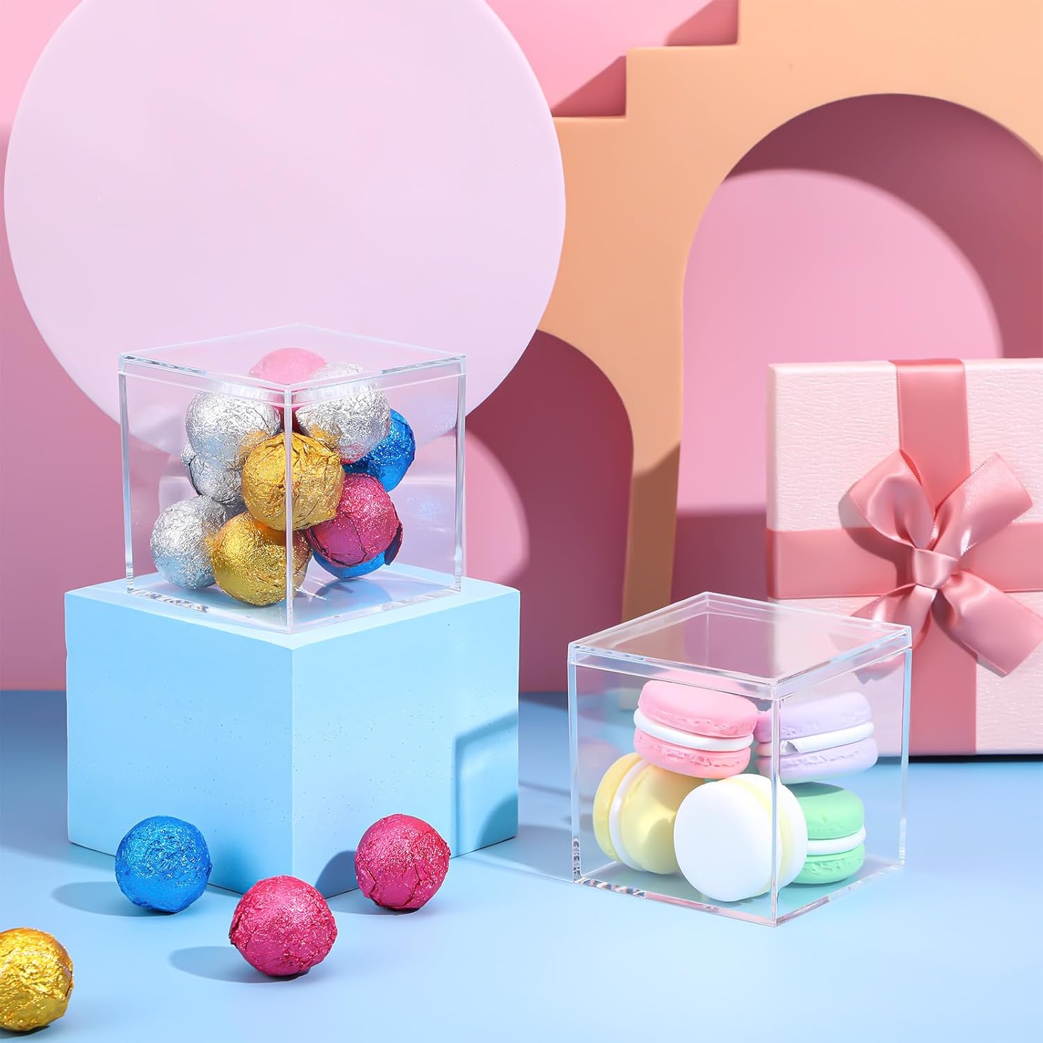 12 PCS Acrylic Square Cube 3 x 3 x 3 Inches, Small Clear Plastic Display Boxes with Lids, Clear Acrylic Storage Square Cube Boxes, Display Case Container for Candy Jewelry Tiny Items