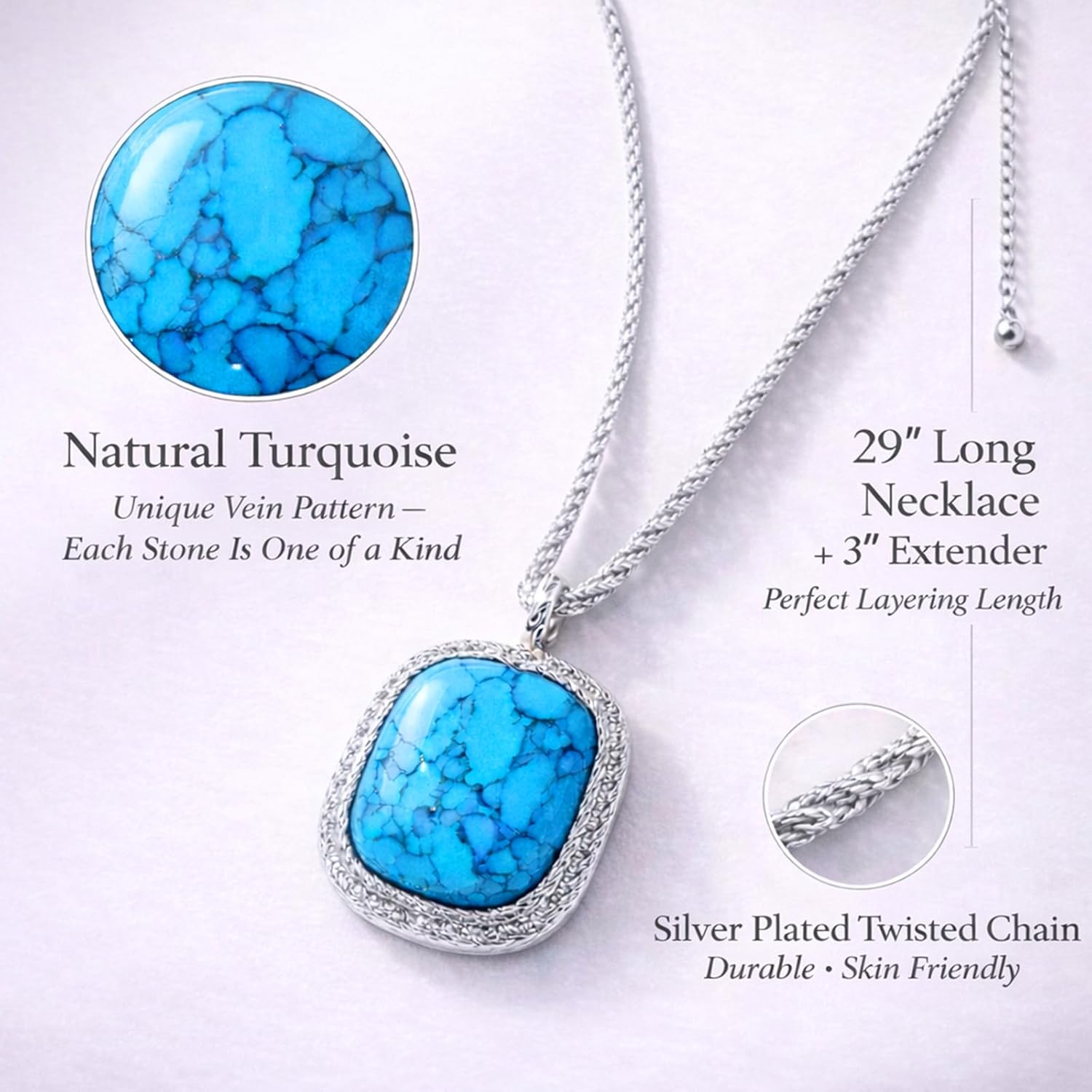 Sheplus Womens Birthday Gifts - Long Genuine Turquoise Chain Gold Necklace Handmade Real Western Jewelry for Valentine's Day - Image 5