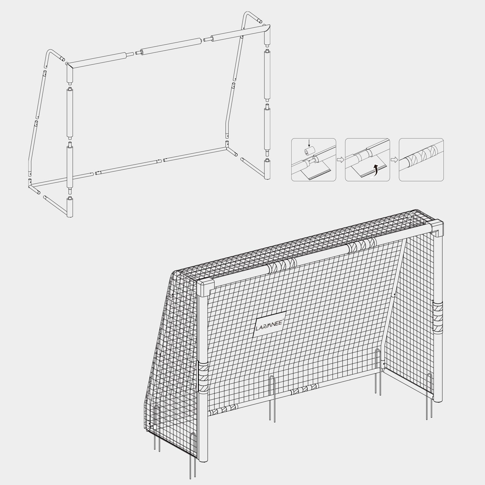 LARMNEE But de Football de 240 cm, Cage de Foot pour Enfant et Adulte, But de Football avec Mousse de Protection, Cage de Foot résistante aux intempéries, Filet en PE