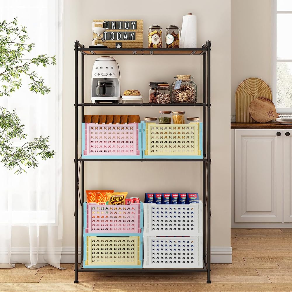 Kunststoff-Regalkörbe, stapelbar, 38,6 x 28,4 cm, dekorativer Korb für Regale, Schrank, Speisekammer, Kinderzimmer, faltbar, Spleißfarbe (Perlweiß), 2 Stück