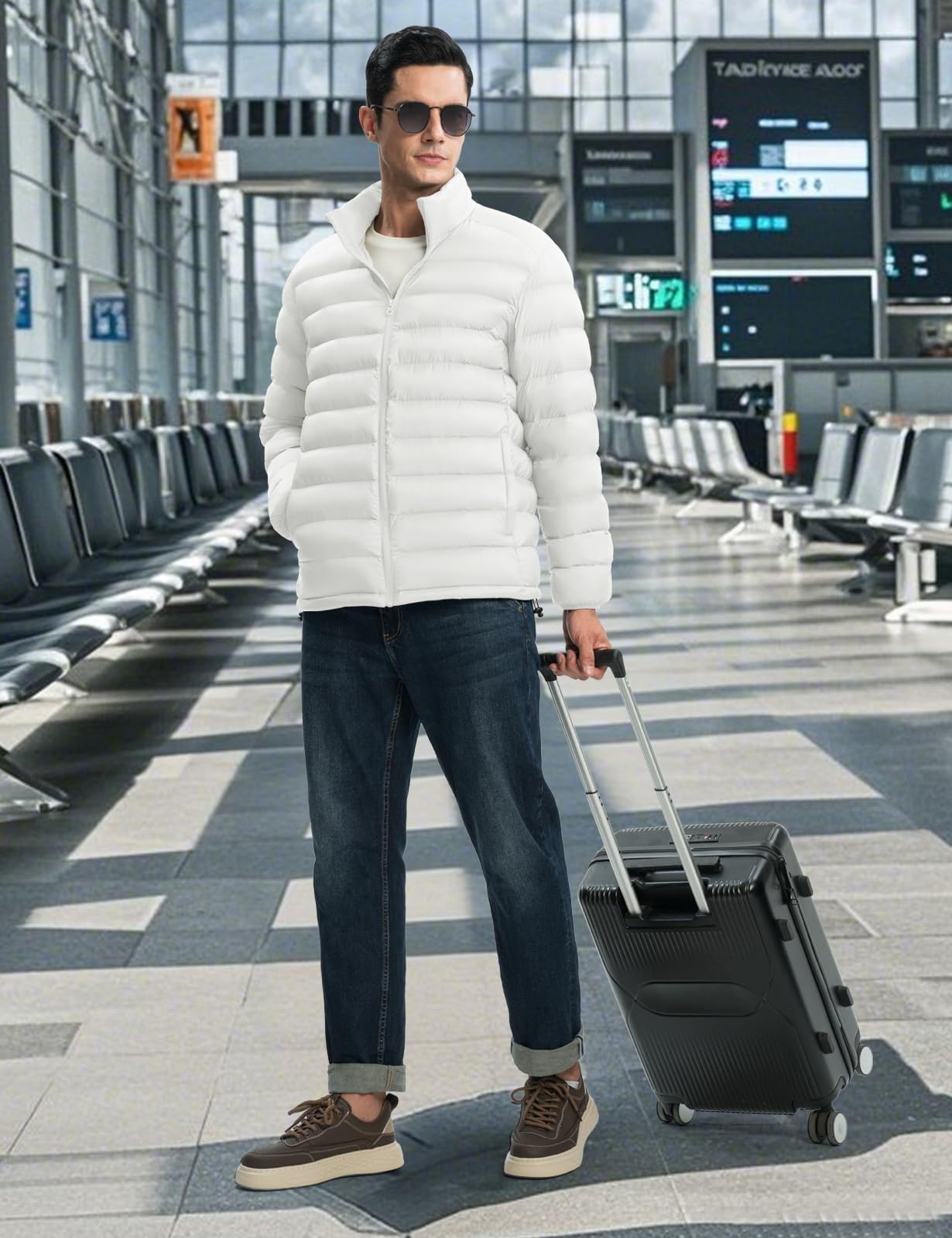 TBMPOY Leichte Daunenjacken für Herren, abnehmbare Kapuze, wasserabweisend, Wintermantel, mit Kapuze, isoliert, für Reisen, Ski