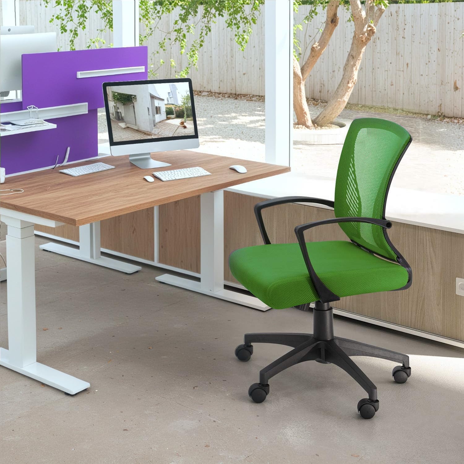 Furmax Office Chair Ergonomic Computer Desk Mesh Chair Mid Back Swivel Lumbar Support with Armrest (1, Black): 2 Green