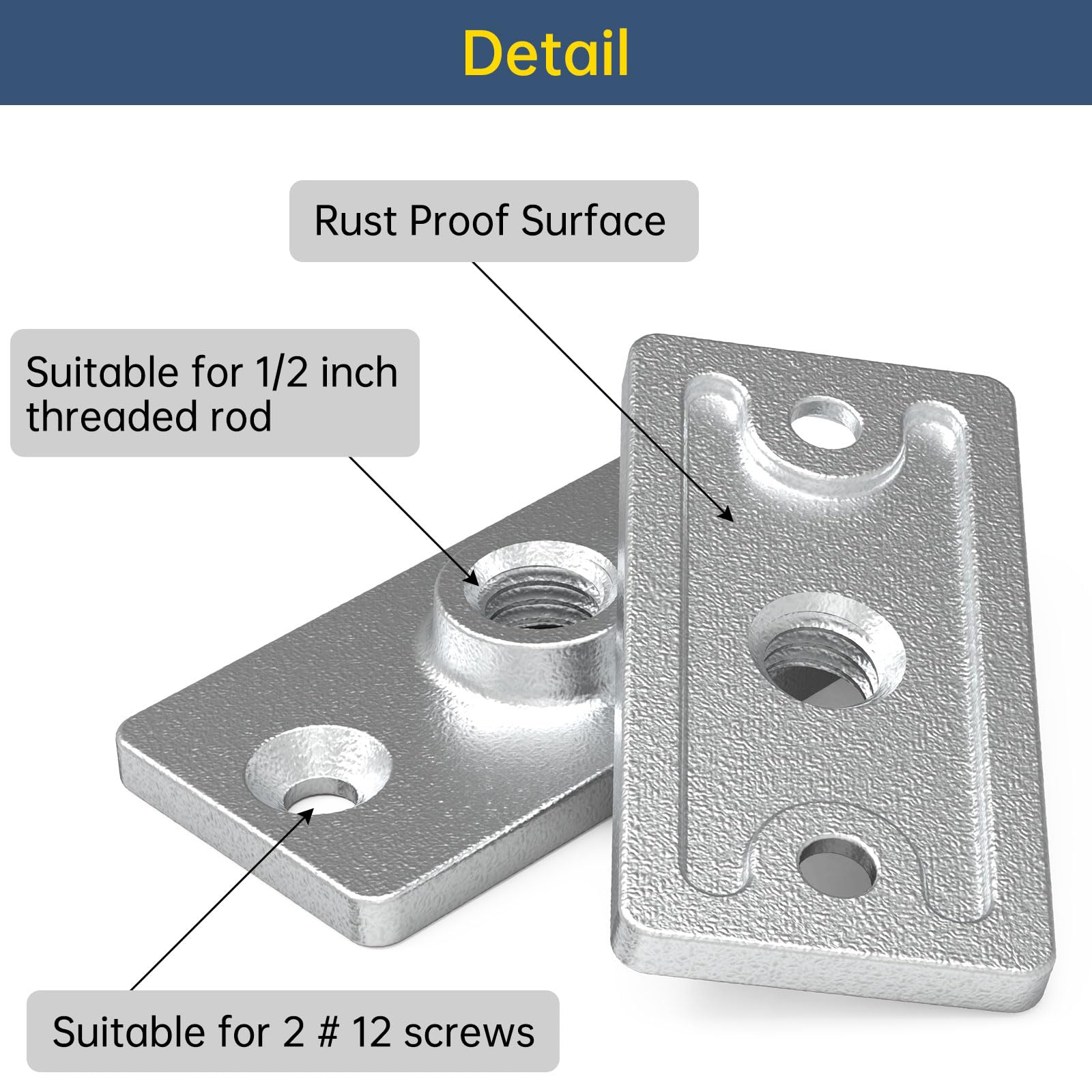 Lot de 20 supports de bride de plafond pour tige filetée de 1,27 cm, plomberie, projet de décoration industrielle, plaque de suspension de bride de plafond galvanisée