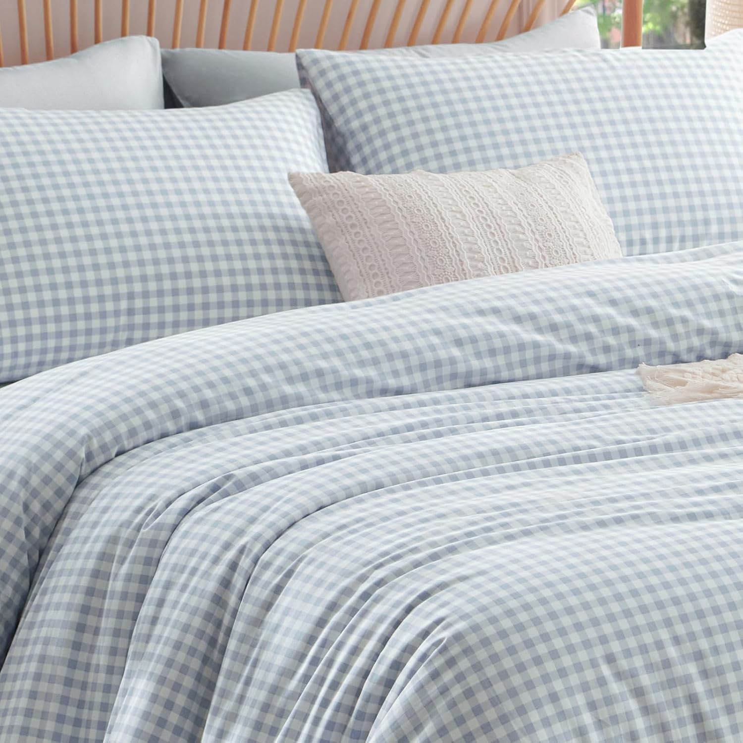 Nayoroom Blue Gingham Comforter Set Twin Size Plaid Checkered Dorm Bedding Set Kids 2 Pieces Soft Lightweight Grid Comforter for All Seasons (1 Comforter, 1 Pillowcase)