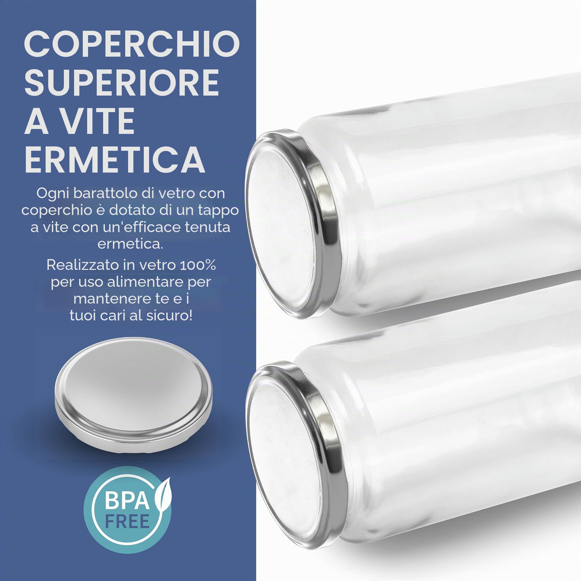 HEFTMAN Barattoli di Vetro con Coperchi - Confezione da 6 240ml Barattoli di Marmellata Riutilizzabili, Trasparenti, con Coperchi Ermetici Argentati, Etichette e Penna - Ideali per la Conservazione