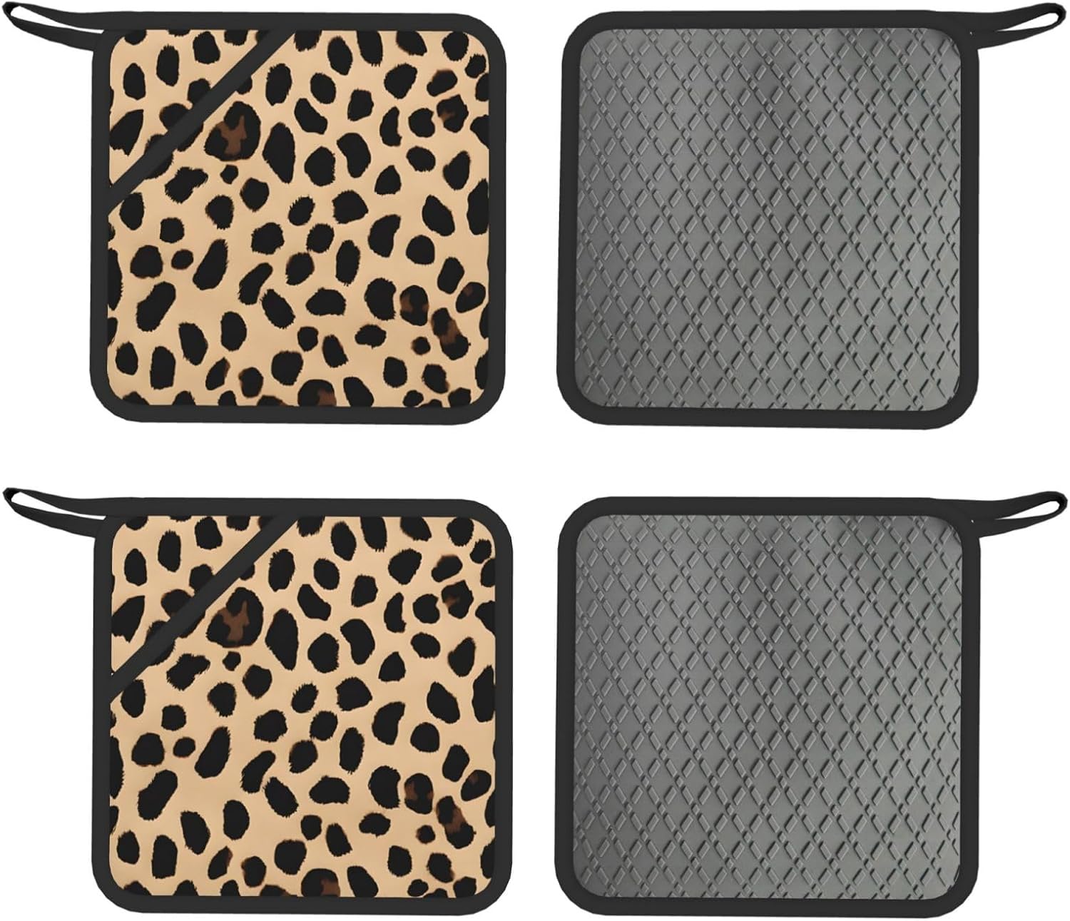 Yellow Leopard Print Oven Mitts and Pot Holders Set of 4 Heat Resistant Kitchen Gloves with Silicone Palm Hot Pads for Baking Cooking Grilling BBQ