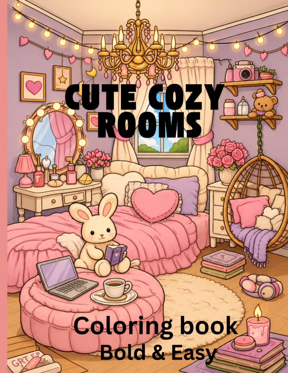 Cute Cozy Rooms Bold and easy coloring pages: Relaxing coloring book