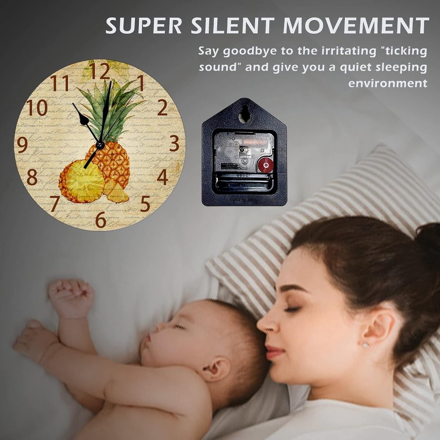 Funny Pineapple Wall Clock Battery Operated Silent Non Ticking Round Wooden Clock Rustic Country Kitchen Clock Summer Beach Theme Wall Decor for Home Bedroom Living Room 15 Inch