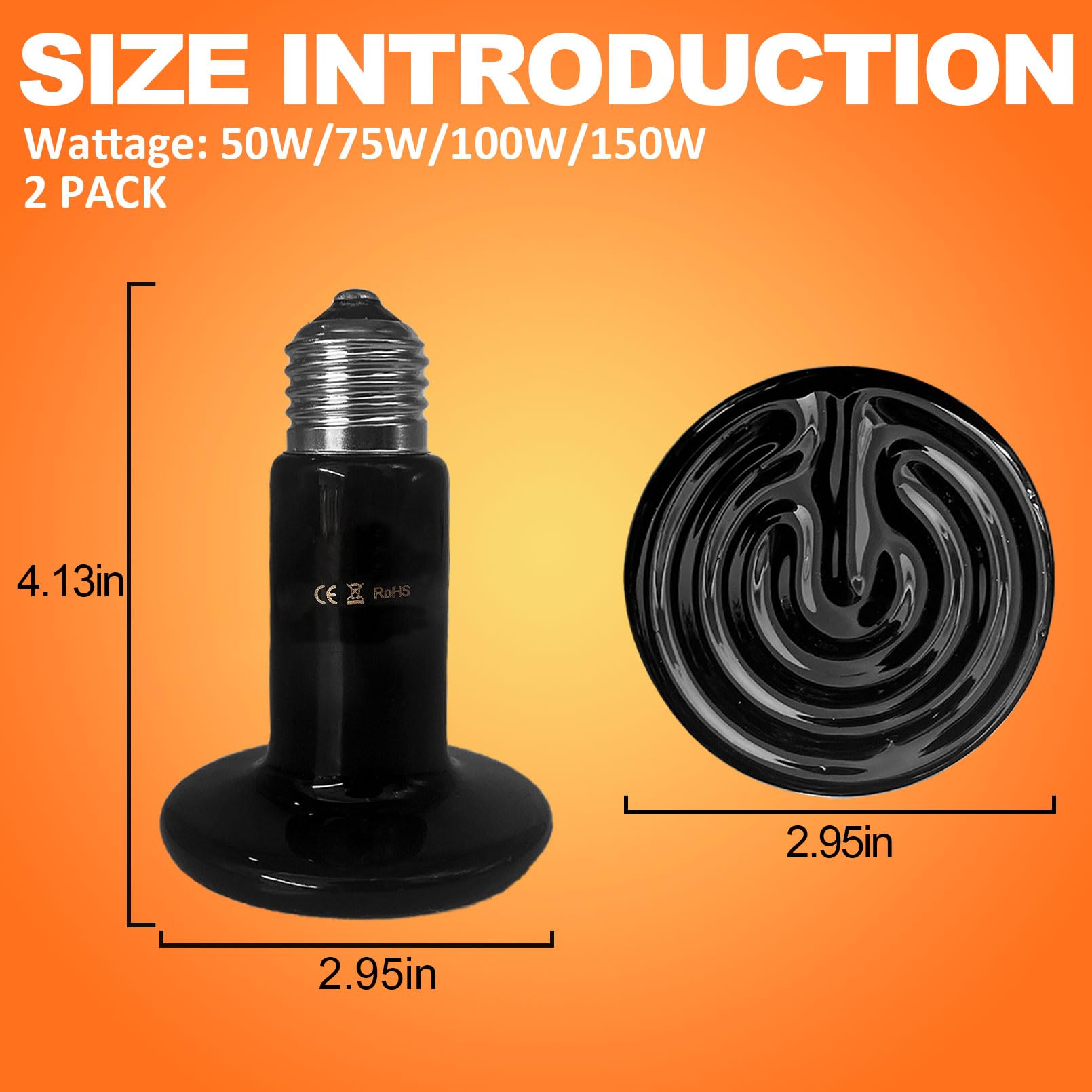 BNOSDM 2 Pack 100W Non-Light Emitting Ceramic Heat Emitter, Reptile Heat Lamp Bulbs, Brooder Coop Heater Lamp Bulb for Amphibian Reptiles Lizard Turtle Chicken - image 2