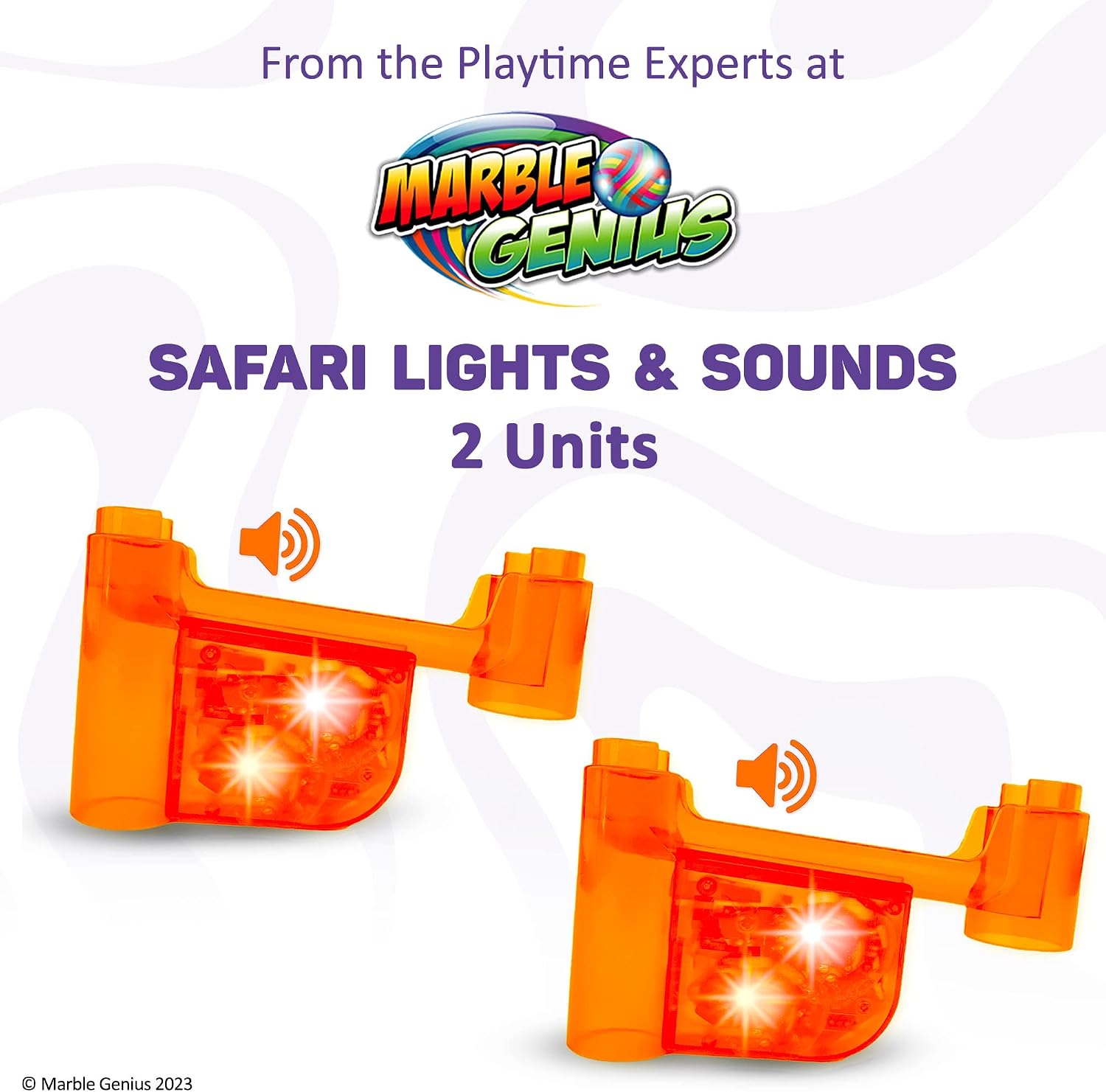 Marble Genius Marble Run Lights & Sounds Accessory Set - 12 Randomized Safari Sounds and 2 Flashing Lights, Compatible with Any Marble Genius Set, for Ages 3 and Above, Orange-Safari