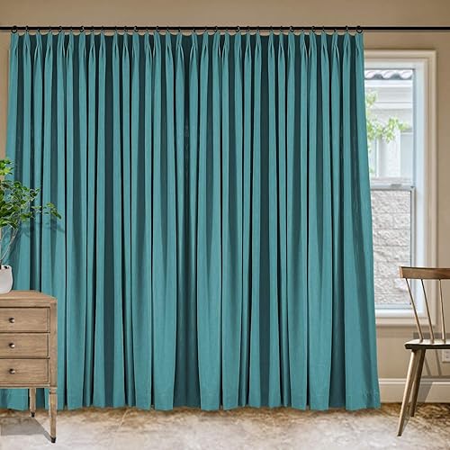 Miniatura 13 de Frelement Cortinas plisadas de lino de algodón extra anchas para oscurecer la habitación, 120 pulgadas de ancho x 96 pulgadas de largo, cortinas