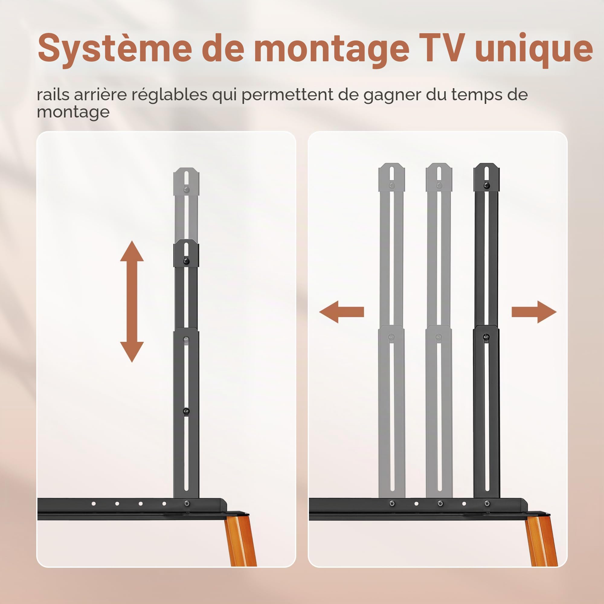 Support TV à roulettes pour téléviseurs de 49 à 75 pouces jusqu'à 40 kg, design chevalet avec structure en métal et étagère en bois, support TV mobile sur roulettes pour magasin, bureau, école