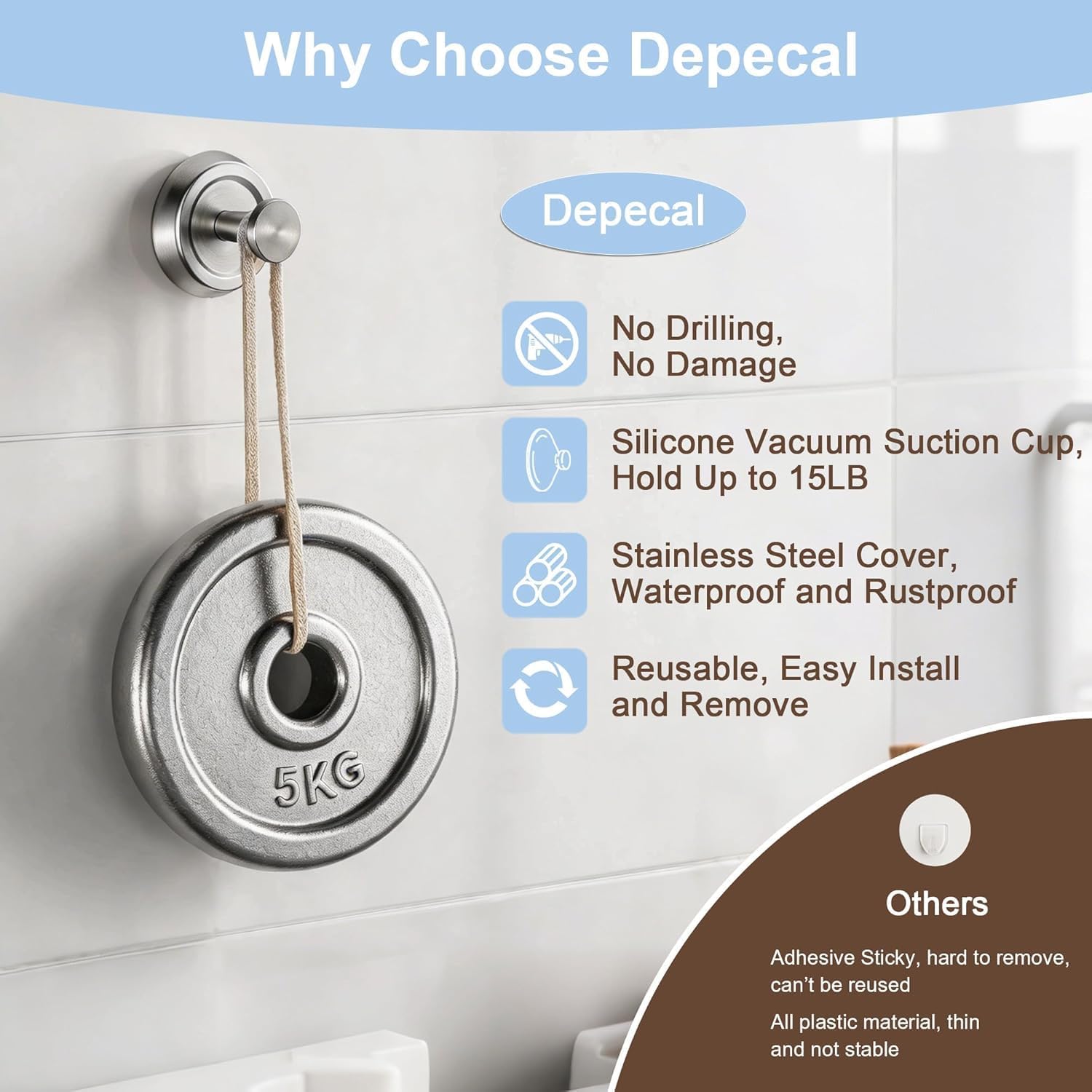 Suction Cup Hooks for Shower, Bathroom Towel Holder, 4 Pack, Silver image 4