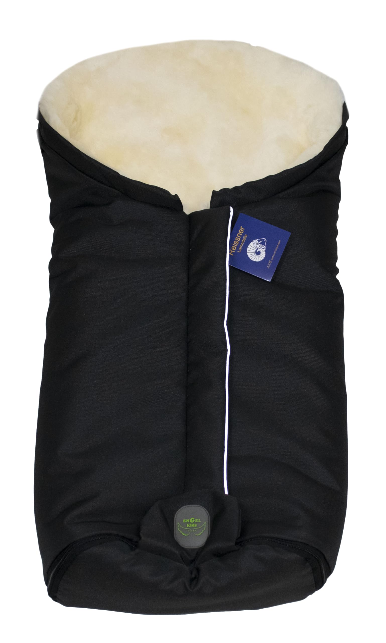 Reissner Lammfelle | Baby Fußsack ESKIMO | echtes Merino Lammfell | Mumienform | mit Reißverschluss | für Kinderwagen Buggy & Stroller | schwarz