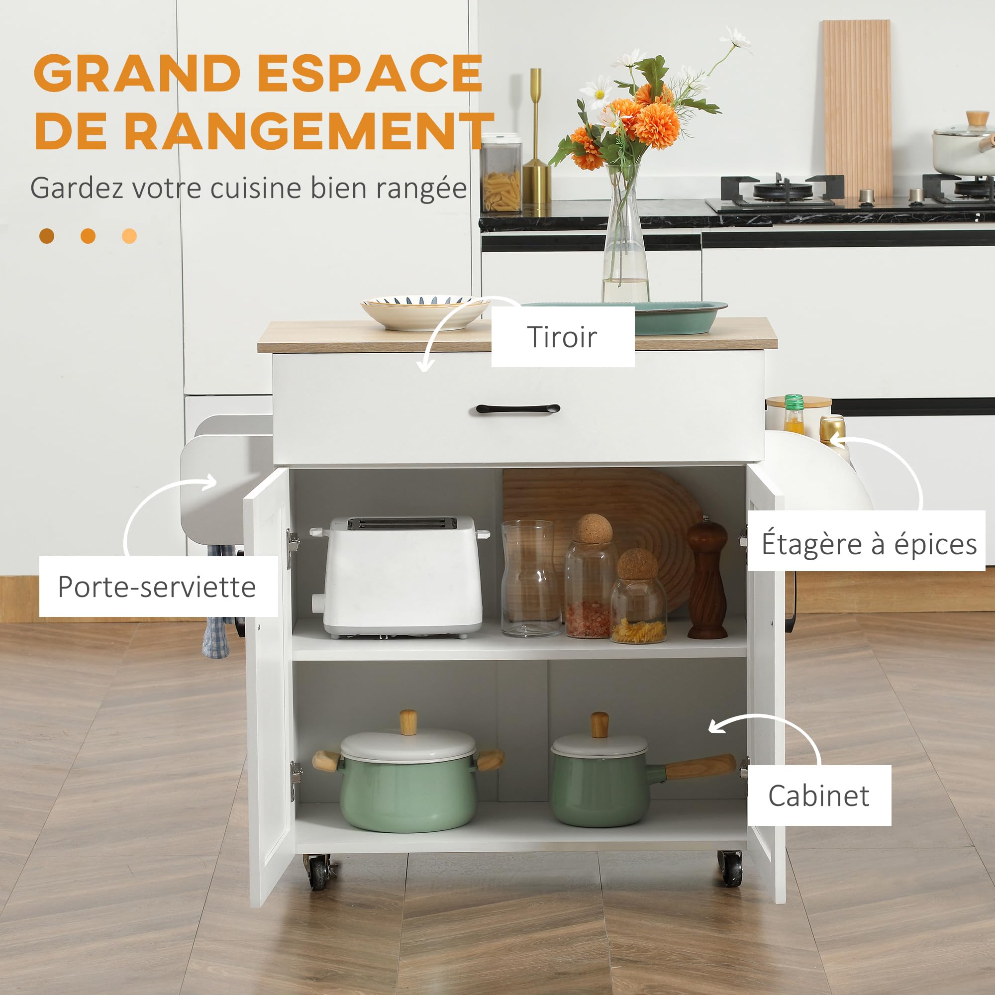 HOMCOM Isola cucina con multi-storage 1 cassetto 2 ante Bianco