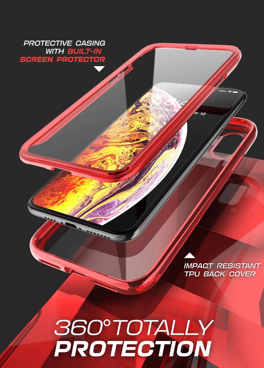 SUPCASE [Unicorn Beetle Electro Series] Case for iPhone Xs 2018 / X 2017, Plating Glitter Slim Hybrid Full-Body Protective Case with Built-in Screen Protector (Red)
