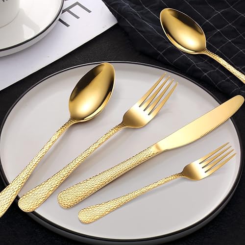 Miniatura 297 de A·HOUSEWARE - Juego de cubiertos iridiscentes con diseño hueco, 20 piezas, acero inoxidable, incluye tenedores, cucharas, cuchillos, utensilios