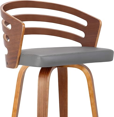 Miniatura 5 de Armen Living Jayden - Taburete de bar moderno giratorio de piel sintética gris y madera de nogal de 26 pulgadas para encimera de isla de cocina