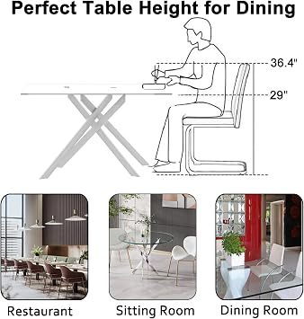 Henf 5 Piece Dining Table Set for 4, 51in Rectangle Dining Table and 4 Pcs PU Dining Chairs Set, Glass Dining Room Table w/Metal Legs, Glass Kitchen Table and Chair Set for 4 (Silver&Black, 5 PCS)