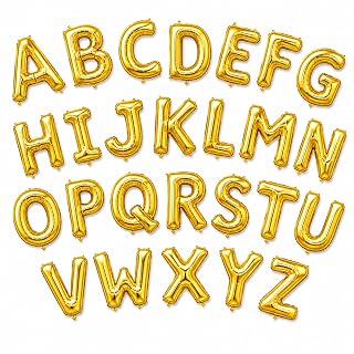 PartyloonZ 16 Inch Golden Alphabet Foil Balloon, A to Z Letters (26 PC Pack), Birthday and Anniversary Party Decoration Items, for Boys Girls Kids Men Women, Air or Helium Supported