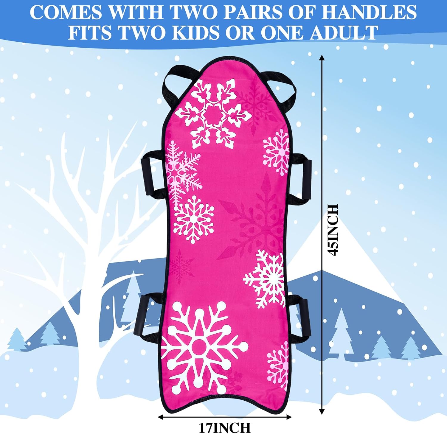 Vertintong 45"×18" Blue Snow Sled Foldable Winter Foam Sled Rolled up Portable Strong and Durable, Sturdy Fabric Stitchin Handles with Steering for Adult Teen Winter Outdoor Sports Fun