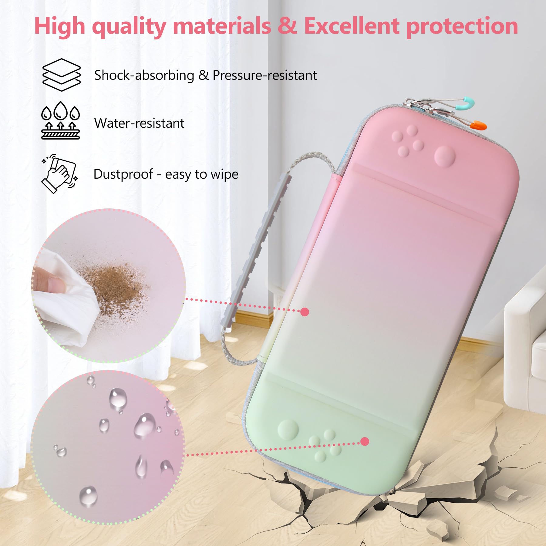 Supmay Funda de Transporte para Nintendo Switch 2, Funda rígida Protectora y portátil para Viajes con Capacidad para 24 Cartuchos de Juegos y Bolsillo de Malla, Rosa Verde Fancy