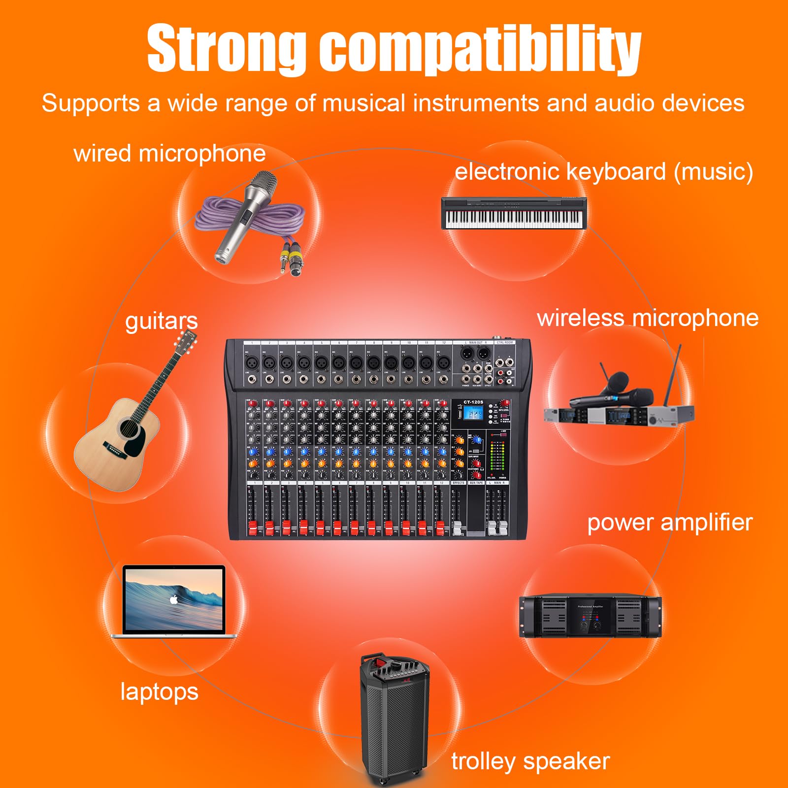 GX12 - Console professionale per scheda audio a 12 canali, interfaccia mixer digitale USB Bluetooth per computer, ingresso MP3, alimentazione phantom, mixer stereo DJ per eventi live, karaoke
