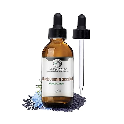uh*Roh*Muh Aceite de semilla de comino negro orgánico USDA de primera calidad, Nigella sativa prensada en frío, 3% timoquinona (nivel TQ), aceite de