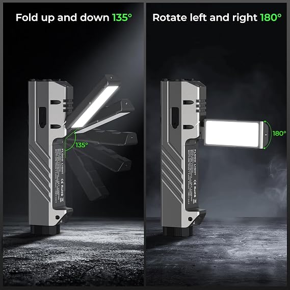 Wurkkos HD05 Flat EDC Flashlight, 3100 Lumens 4-in-1 LED Rechargeable Flashlight with UV, Red Light & Foldable Rotatable Side Light, USB-C High Lumens Flashlights, IPX6 for Camping,Outdoor,Work