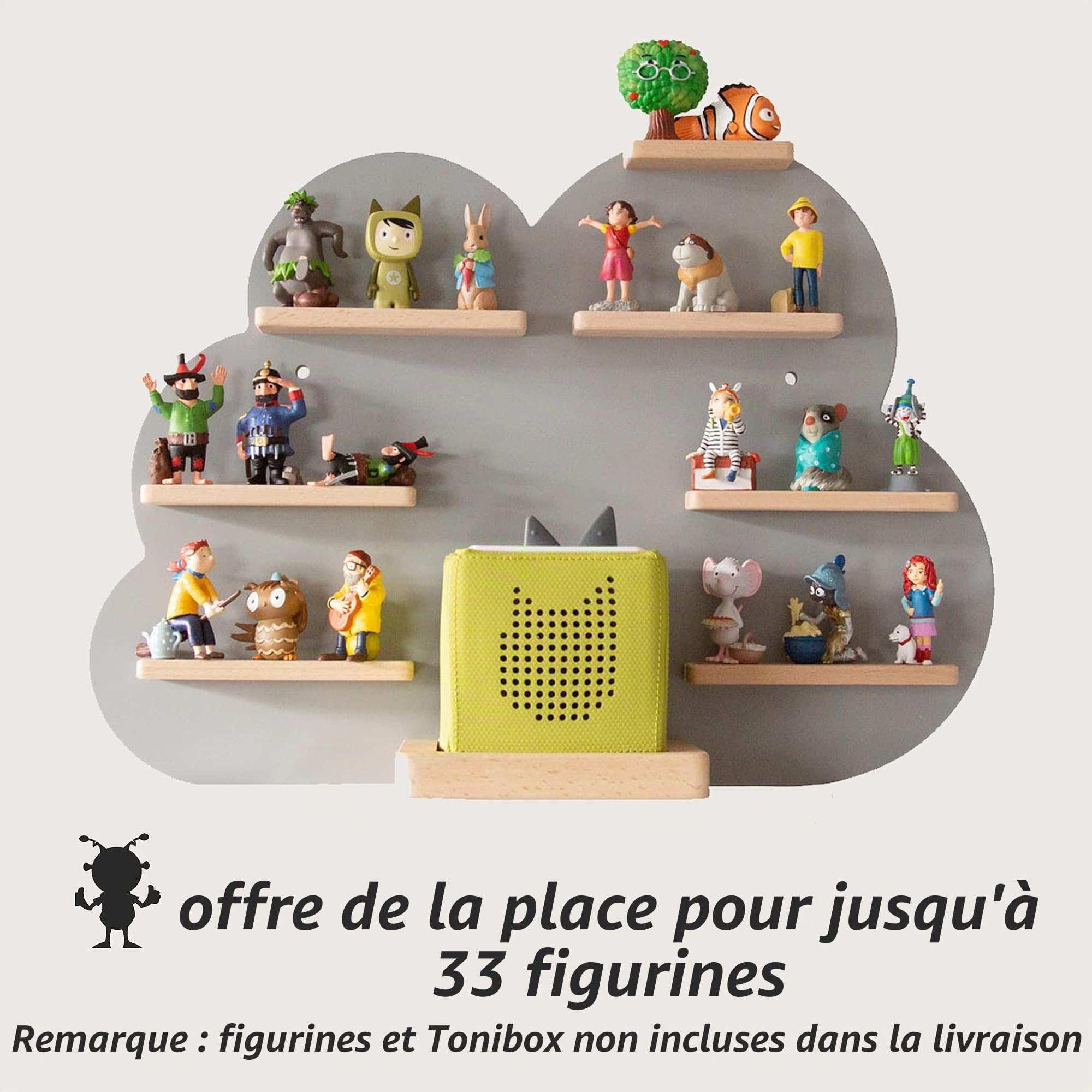 Tonie Étagère pour 33 Personnages - Motif Nuage 40x55x19 cm pour Garçons et Filles, Chambre d'Enfant, Magnétique, à Fixer au Choix