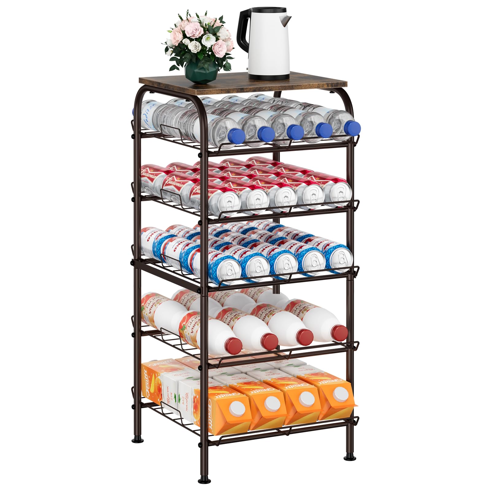 Organizador de botellas de agua de 5 niveles, soporte para botellas de agua, estante de almacenamiento de agua embotellada de gran capacidad, estante de metal para latas de refrescos, bebidas, estante