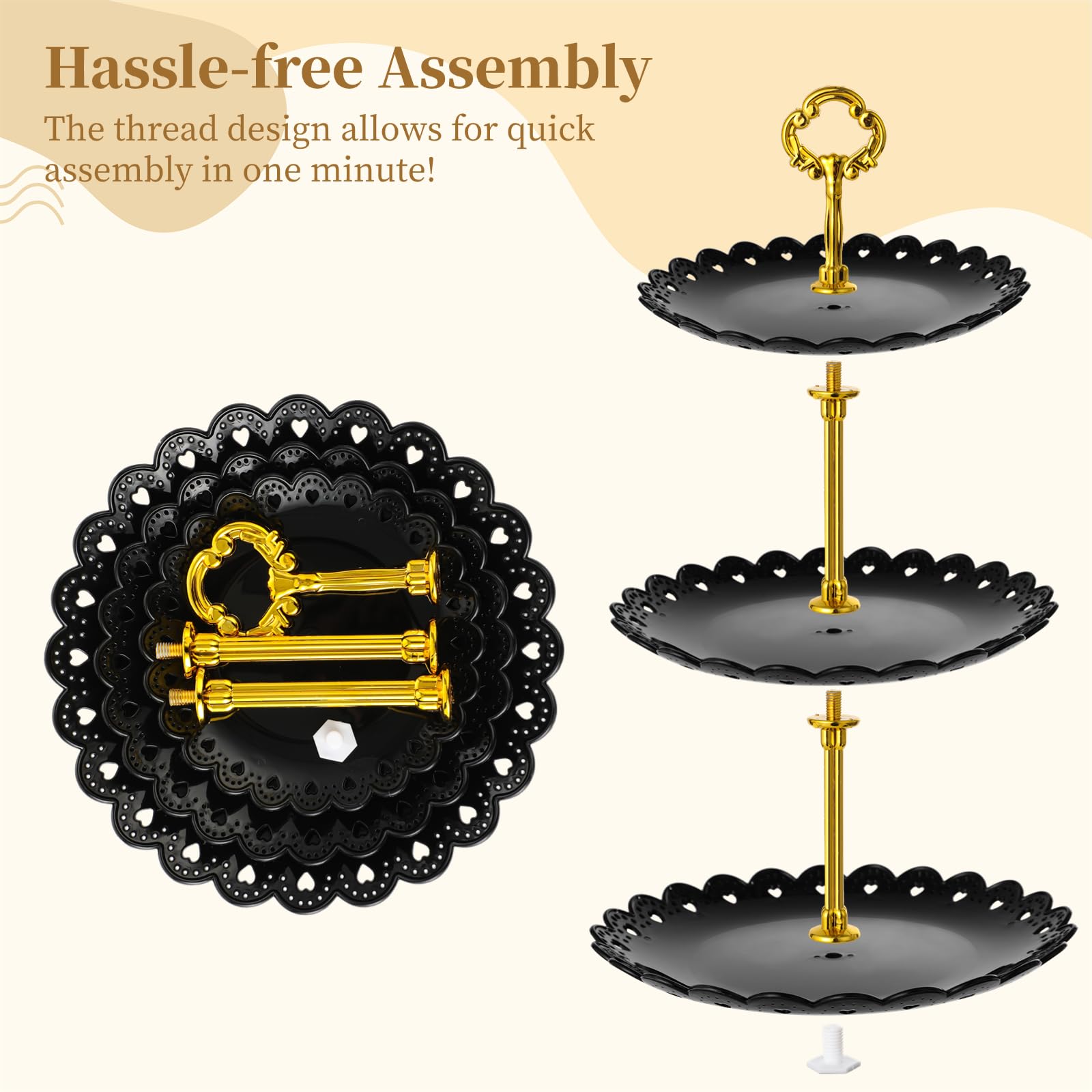 Set di 9 espositori da dessert da tavola, 3 supporti per cupcake a 3 livelli e 6 vassoi quadrati da dessert, eleganti vassoi per frutta per compleanni, matrimoni, tea party, Halloween