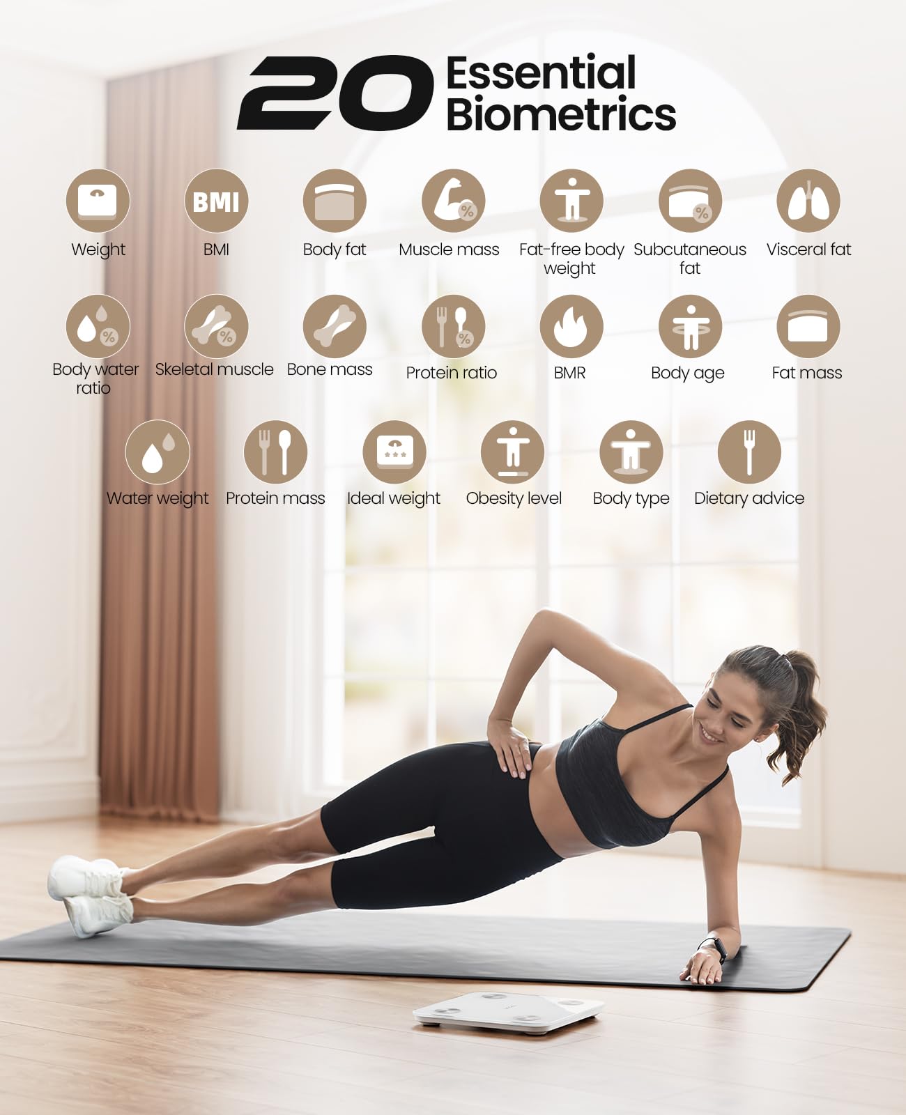 YINOLIFE Bilancia intelligente per il peso corporeo, bilancia digitale da bagno con BMI, grasso corporeo, massa muscolare, bilancia ad alta precisione con display a LED, robusto vetro temperato,
