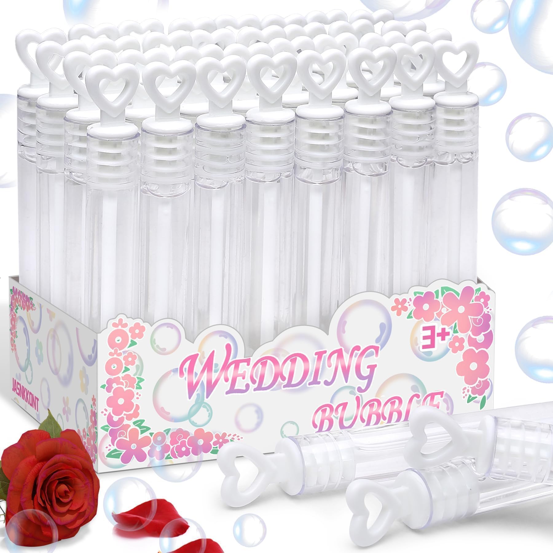 32Pcs Wedding Bubble Wands Bulk(White Heart Top), Mini Bubble Party Favors, Valentine's Day, Anniversary Supplies, Wedding Send Off, Gift Box Decoration, Goody Bag Stuffers Filler for Couple Guest Kid