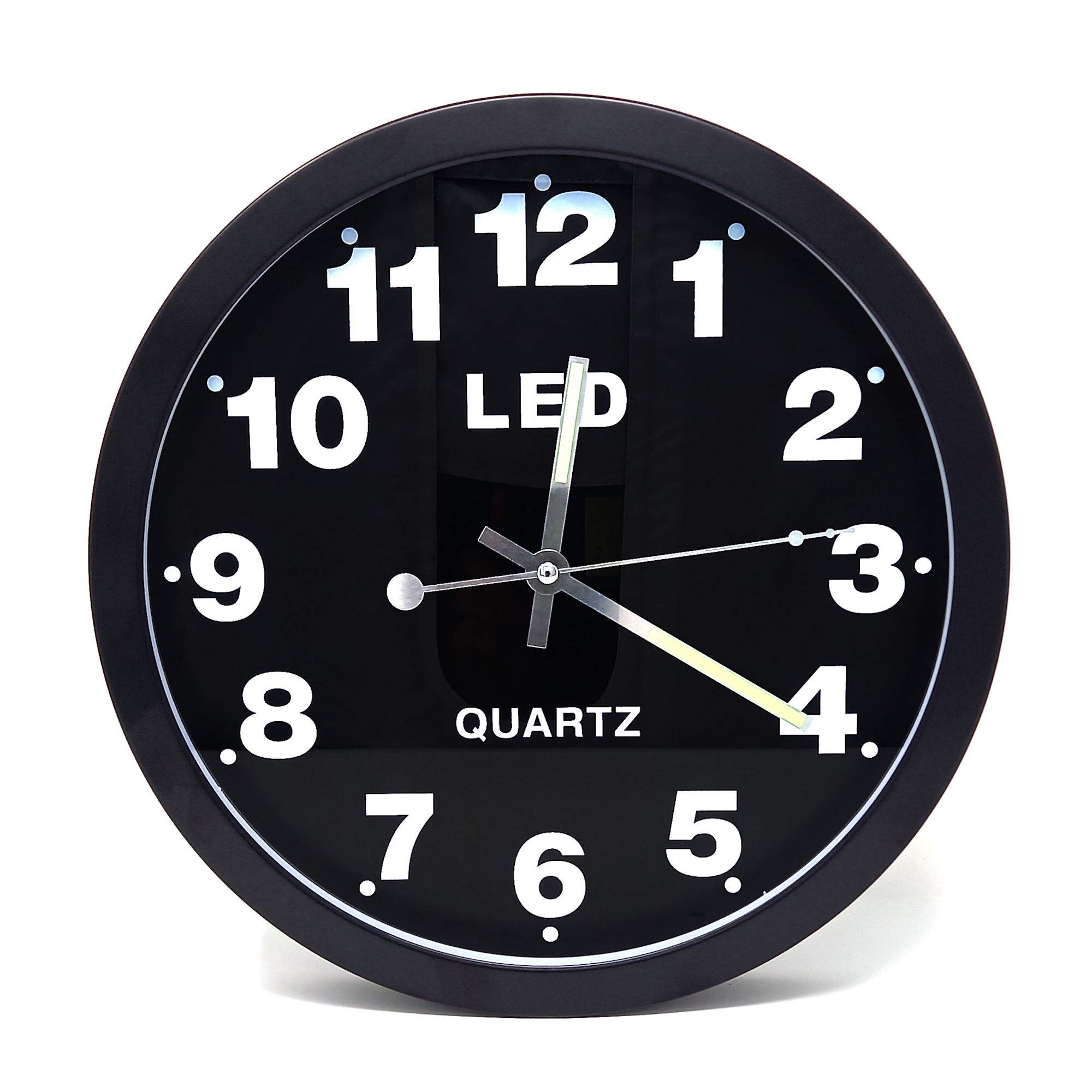 Starlet24 Wanduhr 29,5cm Ø beleuchtet mit bunter LED-Zifferbeleuchtung und Quarz-Uhrwerk (laufruhig, analog, leise, kein Ticken) Schwarz
