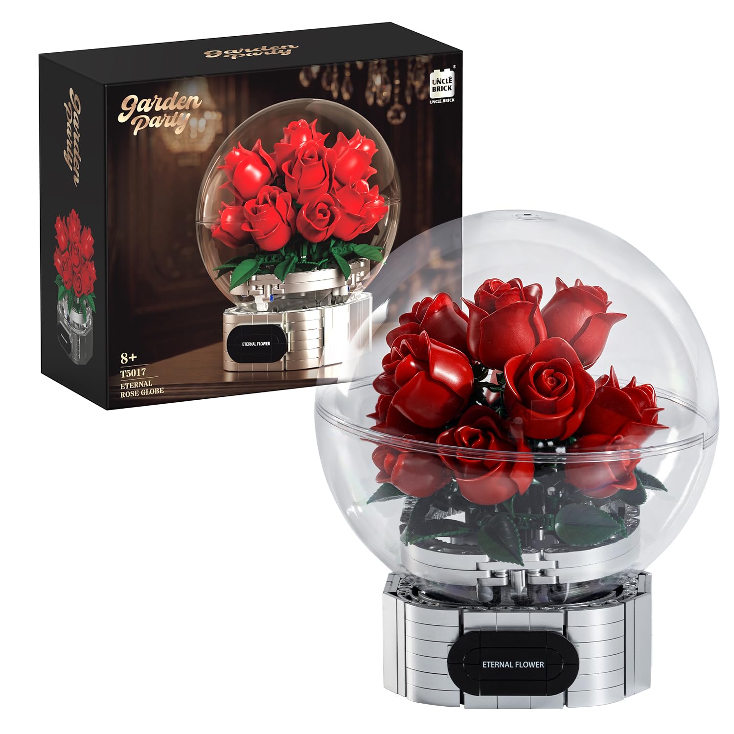 Flowers Botanical Building Set,Artificial Rose with Dust Cover