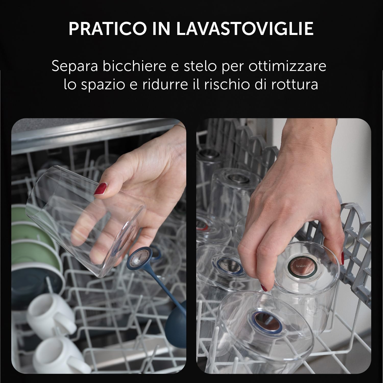 Trebonn SplitGlass Bicchieri Modulari Magnetici (Set 2 Flute) – Da Bicchiere a Calice in 1 Click – Salvaspazio, Lavabili in Lavastoviglie (Blue)